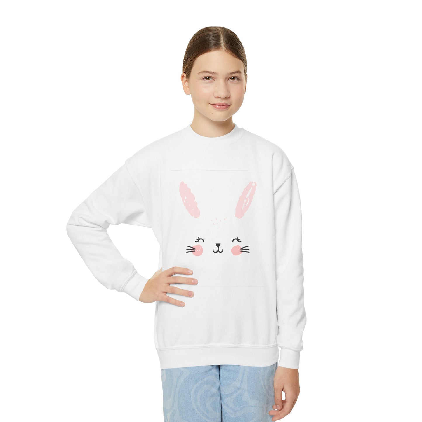 Cute Bunny Youth Crewneck Sweatshirt, Spring Apparel for Kids, Easter Gift, Cozy Layering Piece, Animal Theme Sweatshirt